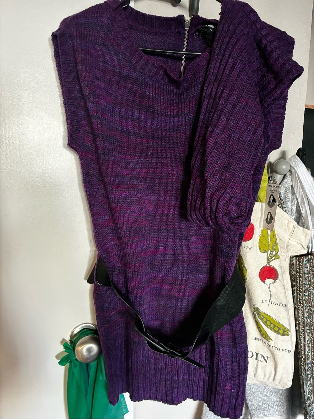 It's Our Time Purple Ribbed Short Sleeve Knit Dress with Belt and Scarf
